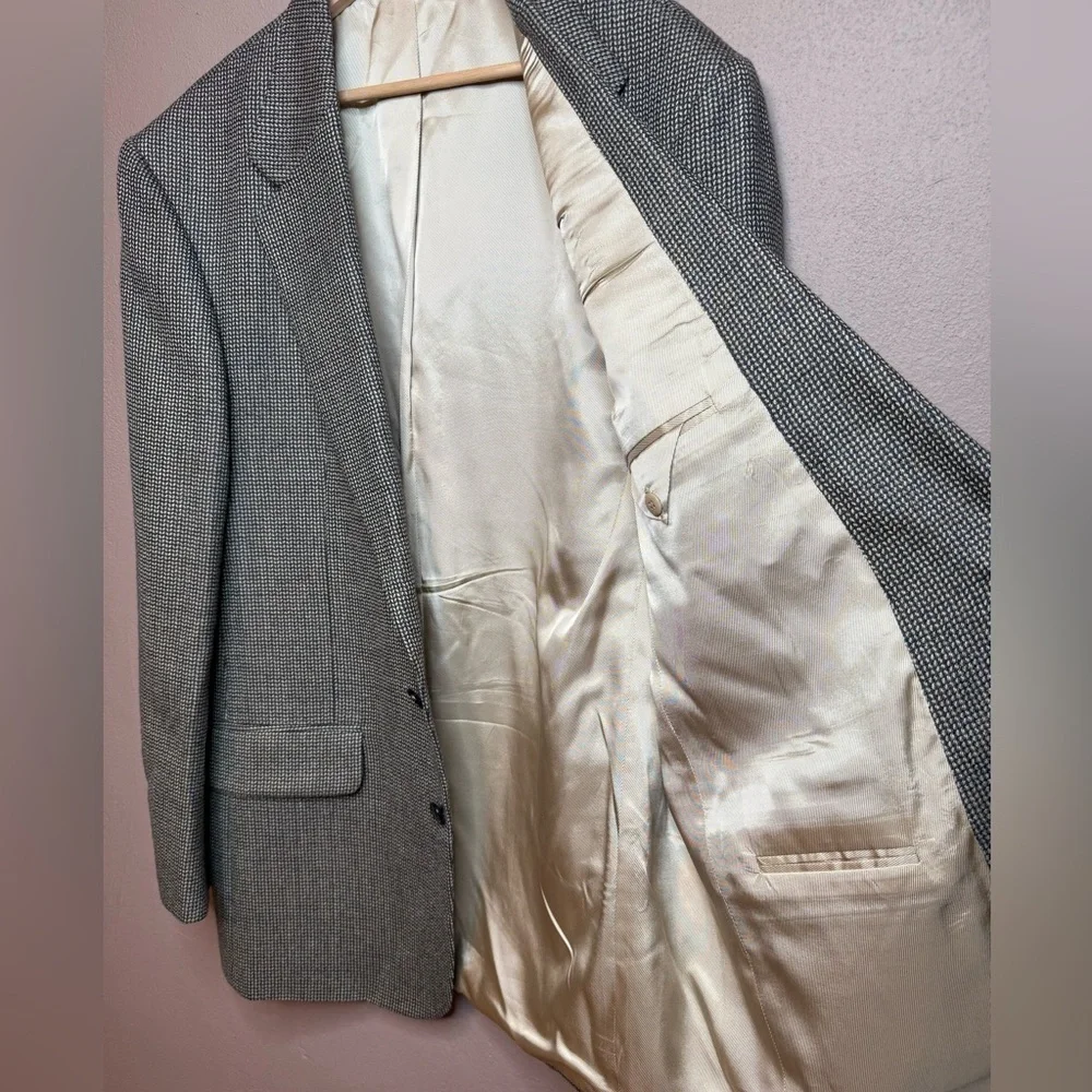 Oscar de la Renta Charcoal Herringbone 100% Wool Blazer Sport Coat 2 Button 44L